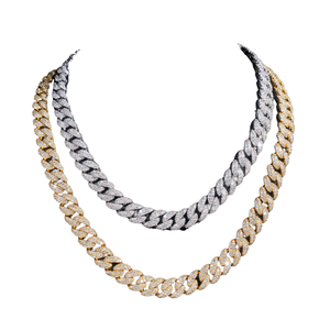 Collier chaîne cubaine en argent tibétain avec moissanite, plaqué argent, coupe brillante ronde, bijoux hip-hop unisexe - Product Image 2