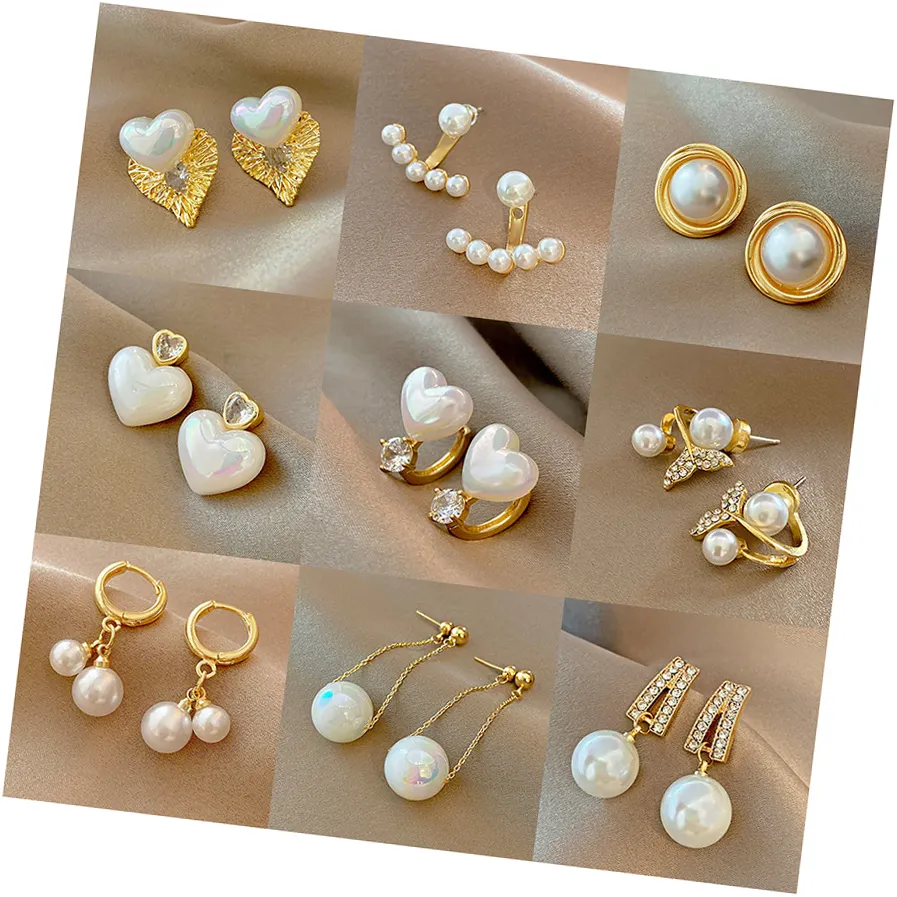 Minimalist Luxury Gold S925 Silver Needle Pearl Heart Stud Earrings Women Fashion Geometric Earrings Jewelry
