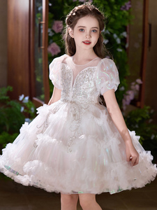 Elegante Falda corta para niños con mangas abullonadas para fiesta de cumpleaños, primer cumpleaños, bautizo y vestido de novia - Product Image 3
