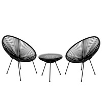 Ensemble de chaises en rotin d'extérieur modernes, meubles de balcon et de cour, style café, structure en métal thermolaqué, plateau de table en verre trempé
