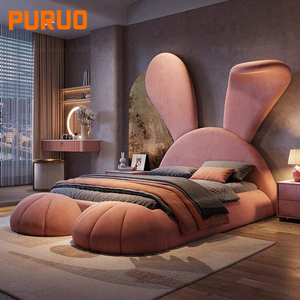 เตียงเดี่ยว Puruo Modern Beds สำหรับเด็กหุ้มเบาะ เฟอร์นิเจอร์ห้องนอนสีชมพู เตียงเจ้าหญิงสำหรับเด็กผู้หญิง - Product Image 4
