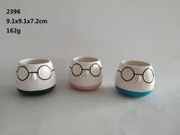 Pot tanaman kaktus hewan keramik kecil Modern Mini pot tanaman anjing babi desain bulat dengan kemasan karton bergaya