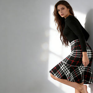 2026 New Arrival High Waisted Ruffle Hem Plaid Midi <b>Skirt</b> for Women Ideal for <b>Office</b> Uniforms Boutique Retail Daily Styling - Product Image 5
