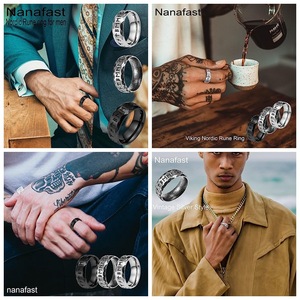 Anillo Nórdico <span class=keywords><strong>de</strong></span> Acero <span class=keywords><strong>de</strong></span> Titanio Chapado en Oro Real con Runas Vikingas Elder Futhark, Anillo <span class=keywords><strong>de</strong></span> Pareja con Letras Antiguas Vintage, Resistente al Deslustre - Product Image 3