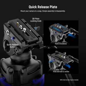 Chân máy quay phim chuyên nghiệp 360 độ xoay, chịu lực cao, giá đỡ máy quay video lớn với đầu xoay trơn tru - Product Image 2