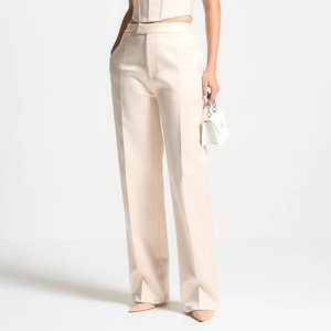 Pantalones de Satén de Cintura Alta y Pierna Ancha para Mujer, Color Sólido, Largos, Corte Holgado, Antiarrugas, Estilo Elegante, para Otoño - Product Image 4