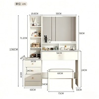 Coiffeuse moderne européenne en bois à panneaux simples avec miroir, armoire et tiroirs de rangement pour petit appartement et chambre à coucher