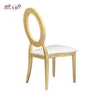 Chaises empilables de restaurant en acier inoxydable à dossier rond variable en O Chaise de salle à manger pour banquet d'hôtel en or et événement de mariage