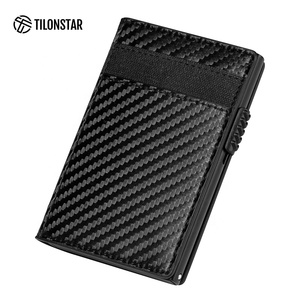 TILONSTAR TVC316 Customizable Carbon Fiber Credit Card Wallet Aluminum Pop up Carteras Leather <b>ID</b> Card <b>Holder</b> - Product Image 4