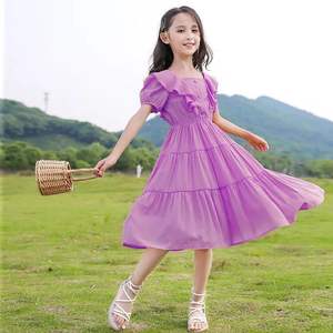 Vestido de Princesa de Verano <span class=keywords><strong>2023</strong></span> para Niñas, Manga Corta, Falda de Gasa hasta la Rodilla, con Volantes, Ropa Nueva para Niñas Pequeñas - Product Image 4
