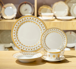 European Luxury Gold Rim <b>Bone</b> <b>China</b> <b>Dinner</b> <b>Set</b> Custom Logo Ceramic Tableware For Hotel Wedding Middle East Wholesale - Product Image 3