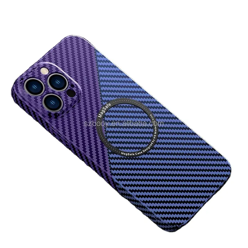 Contrast color blue purple Carbon Fiber magnetic phone case for iPhone 11 12 13 14 pro max 14 plus Ultra thin PC case