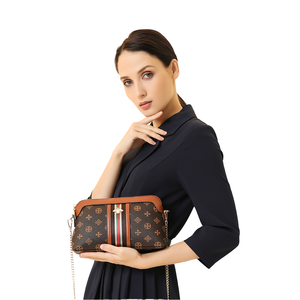 Baellerry กระเป๋าสะพายข้างสำหรับผู้หญิง, กระเป๋าสะพายไหล่ลายทางย้อนยุควัสดุ PU พร้อมโซ่ตกแต่งสำหรับทุกฤดูกาล - Product Image 4