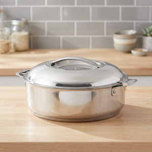 Stainless <b>Steel</b> Round Casserole <b>Pot</b> With Glass-Embedded Lid 24cm Durable Minimalist Design Hand Wash Only - Product Image 5