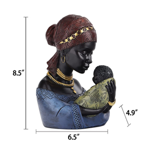 Regalo del Día de Acción de Gracias, estatua de resina afroamericana para madre e hijo - Product Image 4