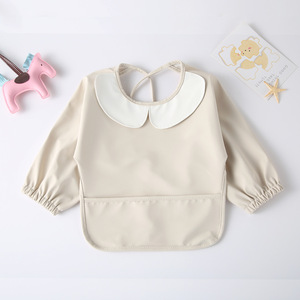 Babero de bebé de PU de Color sólido Premium de manga larga con bolsillo grande <span class=keywords><strong>para</strong></span> niñas pequeñas, bata protectora de lujo a la moda <span class=keywords><strong>para</strong></span> alimentación - Product Image 2