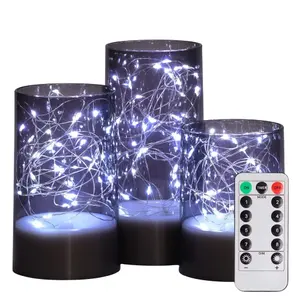 Homemory flackernde flammenlose Kerzen mit Ferntimer, integrierte Zeichenleuchten, batteriebetriebene graue LED-Kerzen