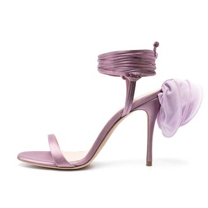 Sandales d'été à bride unique pour femme, avec fleurs 3D, lanières à la cheville, talons aiguilles, à lacets, chaussures habillées à talons fins pour femme - Product Image 1