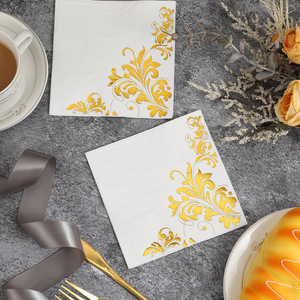 Servilletas personalizables de tres capas, papel cuadrado blanco con estampado dorado, perfectas para fiestas, hoteles de alta gama, restaurantes, y - Product Image 2