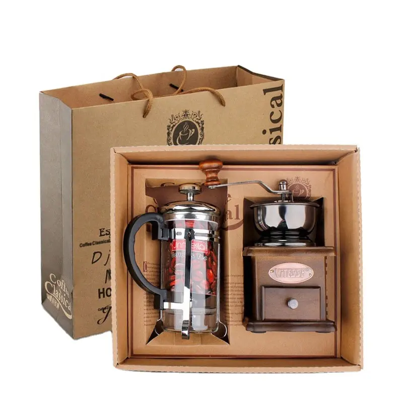 350ml French Press Manual Coffee Grinder Household Coffee & Tea Set Coffeeware Gift Box