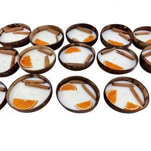 Natural Coconut Shell <b>Candles</b> With <b>Orange</b> Slices And Cinnamon Sticks Eco Friendly Home Decor - Product Image 1