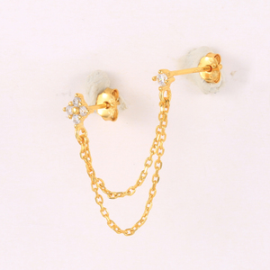 Orecchini Pendenti CAOSHI con Diamanti a 2 Fori per Piercing, con Nappine in Zirconia e Doppia Catena, Gioielli INS per Donne - Product Image 3