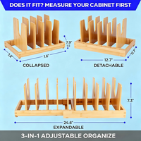 Organisateur de casseroles et de poêles pour sous l'armoire, organisateur de couvercles de casseroles en bambou pour armoire avec fermeture magnétique, séparateurs réglables