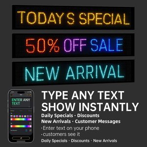 15x4 Programmable LED Sign <b>Bluetooth</b> App Control Stick On <b>USB</b> Powered IP65 Waterproof Storefront Display - Product Image 5