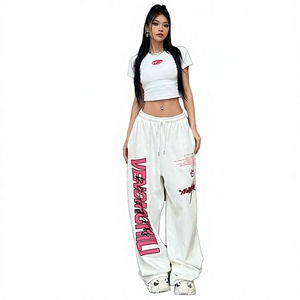 Pantalones Casuales de Hip-Hop Personalizados, Pantalones Deportivos Holgados para Mujer, Pantalones Anchos de Poliéster/Algodón con Efecto Desgastado, Pantalones Deportivos de Verano de Pierna Ancha y Cintura Media - Product Image 4