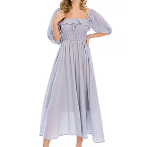 Maxi abito da donna in cotone elegante Vintage <span class=keywords><strong>con</strong></span> volant A <span class=keywords><strong>mezza</strong></span> <span class=keywords><strong>manica</strong></span> all'ingrosso casual estivo <span class=keywords><strong>lungo</strong></span> 2022 - Product Image 2