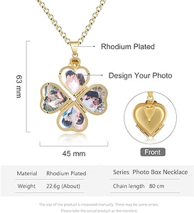Collier pendentif trèfle à quatre feuilles en or 18 carats, résistant à l'eau et inaltérable, pour femme, avec emplacement pour photos - Product Image 2
