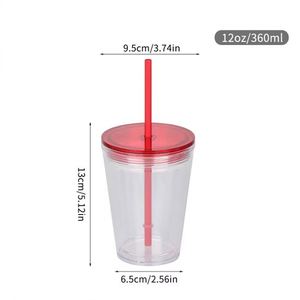 12oz Double Wall Plastic Straw Tumbler Replaceable Dome Lid Portable Drinking Cup for Travel Office Home - Product Image 1