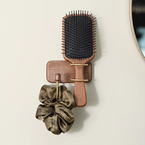 Organisateur <span class=keywords><strong>mural</strong></span> en bois pour salle de bain, pour élastiques et bandeaux, support de rangement pour peignes et brosses <span class=keywords><strong>à</strong></span> <span class=keywords><strong>cheveux</strong></span> en noyer noir - Product Image 2