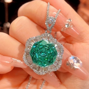 Trendy Eco-friendly Copper Gold Plated 16-12mm Green Zircon Floral Pendant <b>Earrings</b> <b>Set</b> New Arrivals Jewelry <b>Set</b> for Womens - Product Image 4