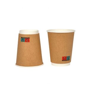 แก้วกาแฟกระดาษคราฟท์สองชั้นพิมพ์โลโก้ตามสั่ง  บุ PE ย่อยสลายได้ทางชีวภาพ สำหรับกาแฟและชา - Product Image 2