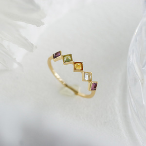 Spot Groothandel Vierzijdige Ruit Geometrische Regenboog Multi Edelsteen Rose Rode Granaatappel Hemelsblauwe Topa <span class=keywords><strong>Ring</strong></span> - Product Image 1
