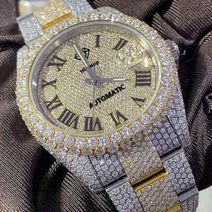 Nouveau Style De Mode De Luxe Fine Jewelry Ronda Mouvement Moissanite Montre Argent Plaqué Or Pointeur Cadran Haute Qualité Glacé Montre - Product Image 4