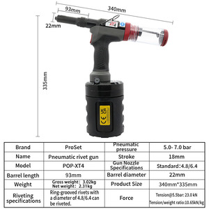 Proset XT4 Industrial Pneumatic Rivet Gun for <b>Ring</b> Rivets Lockbolt Tool - Product Image 3