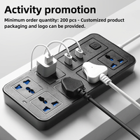 Multiprise de haute qualité 6 prises + 3 USB + 1 Type-C, rallonge électrique 3m, multiprise USB noire