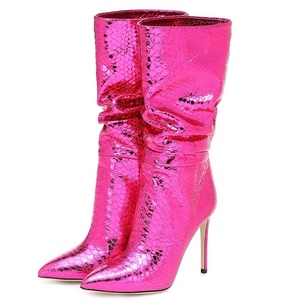 JB038 Pelle di Serpente Metallizzata della Coscia delle Donne Stivali A Stiletto Punta a punta Stivaletti - Product Image 2