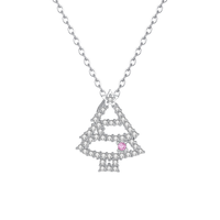 Collier pendentif étoile sapin de Noël en argent sterling 925, zircon cubique étincelant, une seule CZ rose, bijou délicat, cadeau pour femme