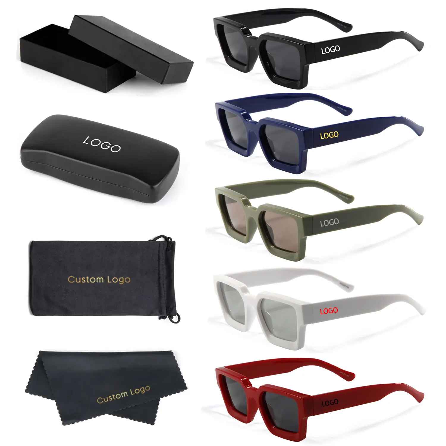 Bán buôn tùy chỉnh khung ống kính thời trang Sun Glasses vuông TR90 Kính Shades hình chữ nhật giá rẻ Kính mát logo cho phụ nữ và nam giới