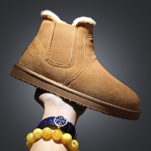 Bottes de neige pour homme en daim synthétique doublées de fourrure, bout rond, semelle extérieure en caoutchouc antidérapante, semelle intermédiaire en EVA, style décontracté pour l'extérieur - Product Image 1