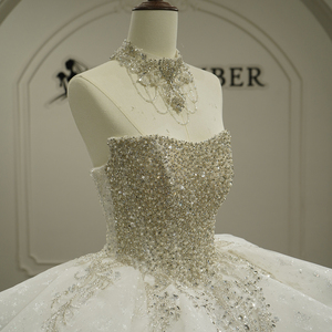 Robe de mariée bouffante pour femme, modèle GT26035, avec col bateau, volants, sequins, appliques en dentelle et cristaux, traîne chapelle - Product Image 5