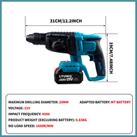 Marteau perforateur rotatif sans fil 21V avec batterie lithium-ion 4.0Ah, outil électrique pour percer et cisailler le béton