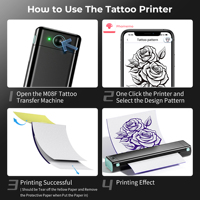 Imprimante de pochoirs de tatouage sans fil Phomemo M08F, machine de transfert thermique portable, imprimante de documents mobile A4 pour le bureau et les voyages