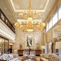 Lustre de luxe en or LED Long en cristal Style européen Hôtel Plafonnier Suspendu Fournisseur Escalier