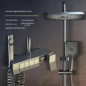 Ensemble de <span class=keywords><strong>douche</strong></span> thermostatique avec vanne d'arrivée d'eau <span class=keywords><strong>solaire</strong></span>, affichage numérique intelligent, pomme de <span class=keywords><strong>douche</strong></span> carrée, montage mural pour bain chaud et froid - Product Image 1