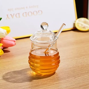 Venta al por mayor de cristalería de cocina, recipientes de miel, frascos de mermelada de vidrio transparentes reutilizables sin BPA con tapa de vidrio y agitador de vidrio - Product Image 2