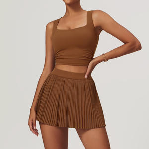 Completo da Tennis da Donna <span class=keywords><strong>con</strong></span> Logo Personalizzato, Top Sportivo <span class=keywords><strong>con</strong></span> Reggiseno, Gonna a Pieghe <span class=keywords><strong>con</strong></span> <span class=keywords><strong>Tasche</strong></span> Nascoste e Pantaloncini per Pickleball e Golf - Product Image 4